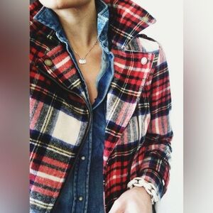 Heritage 1981 - Red Plaid Wool Blend Belted Moto Jacket - S